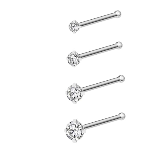 HFMYGS 4 Stück Nasenpiercing Stecker, nasenpiercing chirurgenstahl, Nasen Piercing, Edelstahl Nasenstecker, Nostril Piercing, Silber Nase Stecker