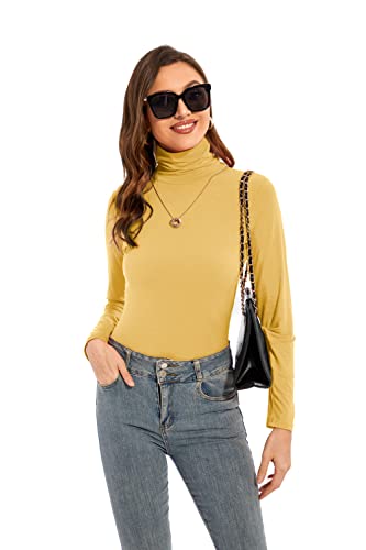 Image of Womens Long Sleeve Turtleneck T-Shirts Casual Lightweight Slim Fit Cozy Base Layer Top
