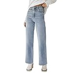 KDF Straight Leg Jeans for Women High Waisted Jeans Frayed Baggy Pants Raw Hem Loose Stretchy Cropped Wide Leg Jeans