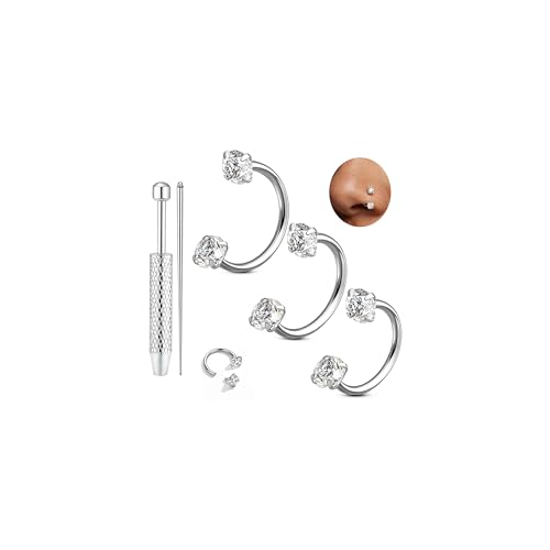 Chriscoco 3pcs G23 Titanium Nasenpiercing Internally Threaded Nasenring Silber 8/10/12MM Septum Piercings Nostril Piercing Rook Tragus Helix Piercing Lippenpiercing 16G
