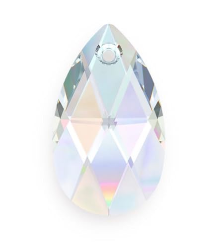 50pcs Czech Faceted Crystal Glass Pear Chandelier Pendant Drop Loose Beads Suncatcher 22mm Large April Clear AB Birthstone for DIY Jewelry Craft Making CCE-2