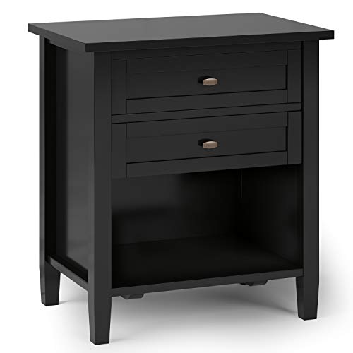 Simplihome Warm Shaker 24 Inch Wide Night Stand, Bedside Table, Black Solid Wood, Rectangle, With Storage, 2 Drawers And 1 Shelf, For The Bedroom, #TOP25