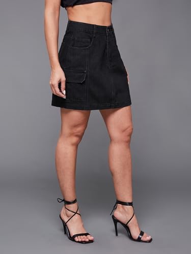 Image of Miss Chase Women's Straight High Rise Mini Denim Skirt