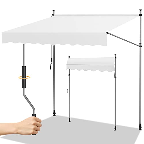 Randaco Store Banne Manuel Rétractable, 250x120cm Auvent de Terrasse Rétractable sans Perçage, Hauteur Réglable, Résistant aux UV et à l'eau pour Balcon Jardin, Facile à Installer, Beige