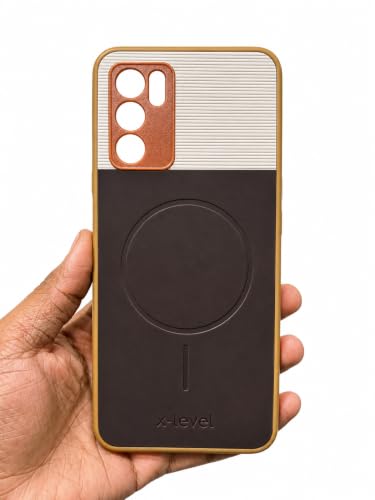 Image of Bintage 2in1 Hard Slim Back Case | Soft Border Camera Protect | Dual PU Leather Finish Back Cover Compatible for Oppo A16 4G - White & Cherry Brown