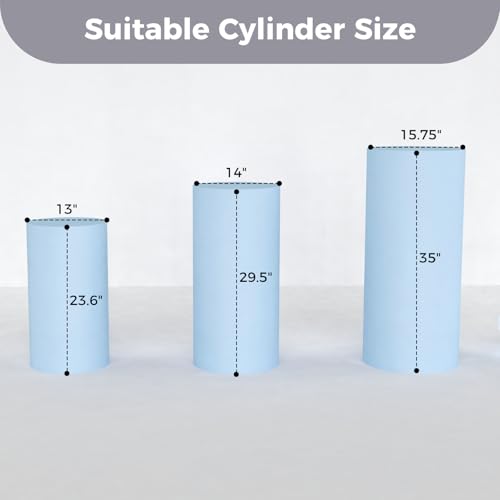Babenest Baby Blue Cylinder Pedestal Stand Covers Set of 3, Spandex Vintage Round Pedestal Covers, Elastic Cloth Pillar Plinth Cover for Birthday Wedding Party Reception Decoration(Without Stands) by Babenest - Image 4