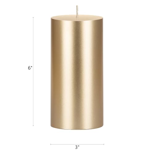 Mega Candles 6 pcs Unscented Solid Gold Pillar Candles, Hand Poured Premium Wax Candle 3 Inch x 6 Inch, Home Décor, Spas, Weddings, Occasions, Party, Centerpieces, Holidays, Vigils, Prayers