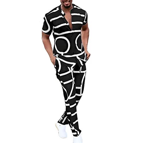 Costume imprimé hawaïen pour homme ensemble 2 pièces noir en taille XL