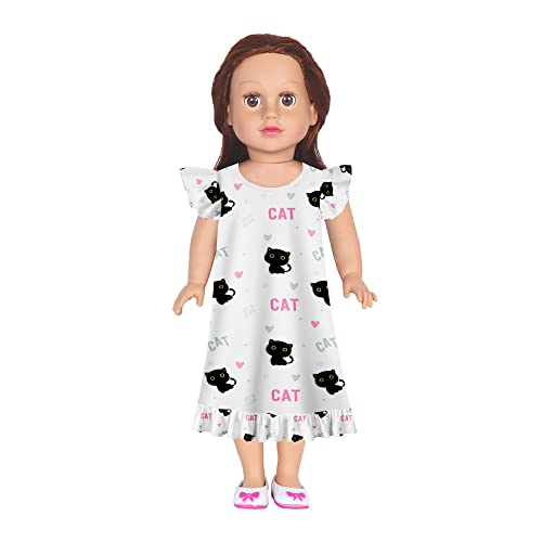 Lqsz Matching Doll And Girl Nightgown Flutter Short Sleeves Nightie Cat Pajamas For Girls & 18" Dolls Clothes 5 6T #TOP2