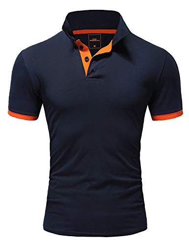 REPUBLIX Herren Basic Poloshirt Kontrast Kurzarm Polohemd Kragen T-Shirt R50104 Navyblau/Orange L