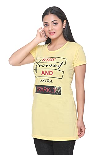 Image of Plush Women's Long Printed Cotton Round Neck Half Sleeve T-Shirt /Tshirts (DPL-PT-001)
