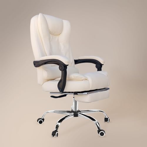 Image of Kepler Brooks Italia Premium Leatherette Office Chair for Work | 3-Years Warranty | Boss Chair for Office, Ergonomic Executive Chair, Cushioned Arms & Seat, Leg Rest,Heavy Duty Metal Base (Off White)