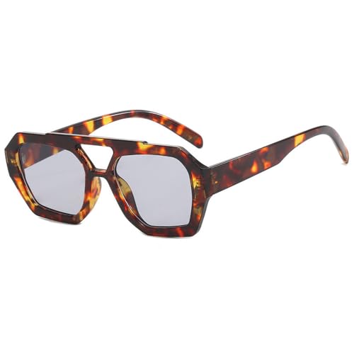 Lunettes de soleil luxe grand format monture léopard rétro à double pont