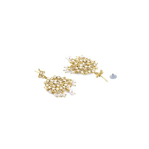 ZAVERI PEARLS Gold Tone Kundan Long Necklace Earring Maangtikka & Ring Set For Women-ZPFK10780 - Image 6