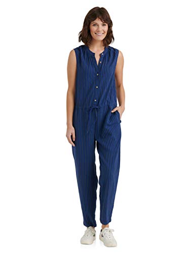 Lucky Brand Women's Misses Sleeveless Button Front Tie Waist Hayley Jumpsuit, Navy Multi, M