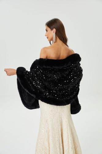 Engerla Wedding Women Faux Fur Wraps Shawls Stoles Cape for Prom Evening Party Outwear Coat3
