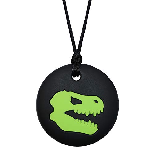 Sensory Chew Necklace for Boys, Silicone Dinosaur Skull Chewable Teether Necklace for Autism, ADHD, Biting, Teething, Nursing or Special Needs - Reduce Chewing Fidgeting for Kids Adults Chewer
