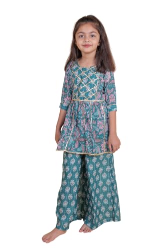 Image of TAGAS Girls Girls V Neck Kurti With Plazo Set | Traditional Girls Ethnic Wear|Ethnic Wear for girls|