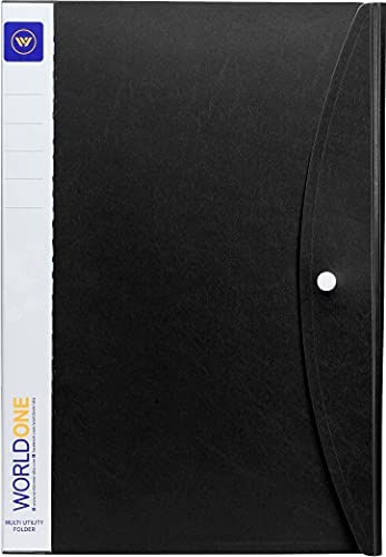 Image of Worldone FC (Foolscap Size) | Multi-Utility Document Folder | 40 Top-Loading Sleeves | Snap Button Closure | Durable 0.75 mm Virgin PP Sheet | Ideal for Office, School & College | Black (Pack of 2)