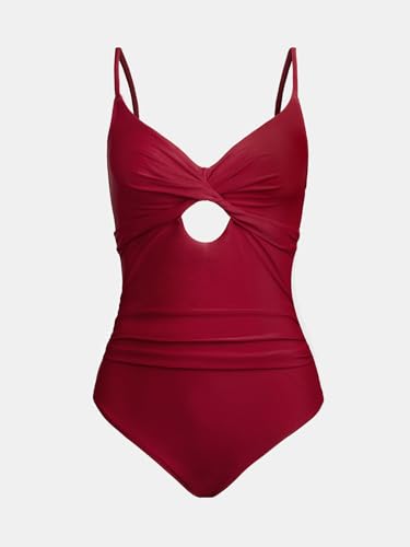 Image of CUPSHE One Piece Swimsuit for Women Bathing Suits Twist Front Cutout Adjustable Straps Ruched Swimwear