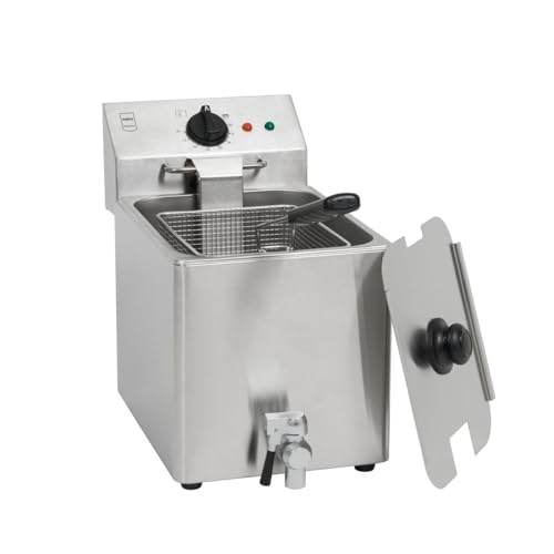 METRO Professional Elektrische Fritteuse GDF3008, Edelstahl Fritteuse, 8 Liter, 3250 W, schnelle Erhitzung, mit Deckel, Sicherheitsthermostat, Kaltzone, rutschfeste Füße