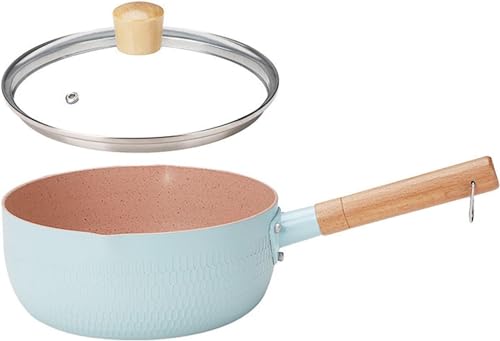 KQQK片手鍋 アルミ合金片手鍋 18cm 20cm ガラス蓋付 耐久性高いソースパン 麦飯石 焦げ付かないフライ 味噌汁 鍋 お手入れ簡単 オール熱源対 応 パン ミルク焦げ付かないフライパン キッチン用品 家庭用鍋 一人鍋 煮物 揚げ物 (ブルー) [