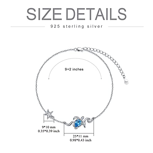 Sea Turtle Anklet Sterling Silver Ocean Animal Adjustable Foot Bracelet Anklet With Simulated Aquamarine Blue Crystal From Austria, Anklet Gifts For Women Girls #TOP4