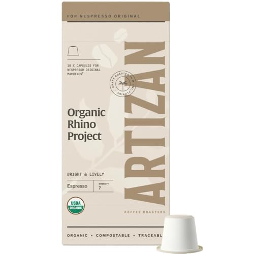 Artizan Coffee USDA Organic Espresso Coffee Capsules For Nespresso Original | Rhino Project | 40 Compatible Compostable Pods