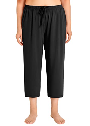 Esenchel Women's Plus Size Capri Pajama Pants Bamboo Rayon Sleep Capris 2X Black #TOP4