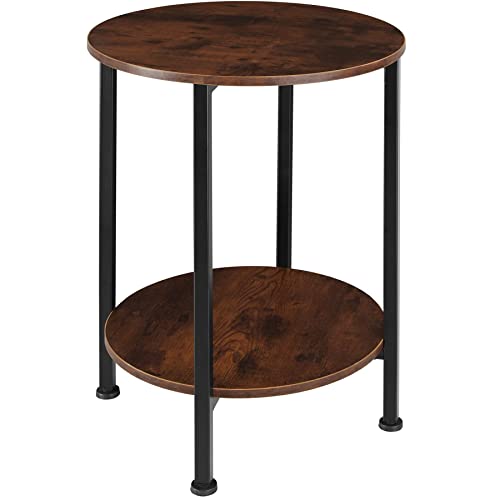 TecTake Table d’Appoint Ronde Table Basse Style Vintage avec 2 Étagères Pieds Réglable en Hauteur – Diverses Couleurs (Marron Foncé)