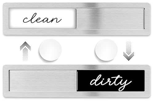 Stainless Steel Dishwasher Magnet Clean Dirty Sign - Clean/Dirty Magnetic Signs That Says Clean & Dirty for Home or Kitchen - Optional Adhesive for Non-Metal Surfaces - Black and White