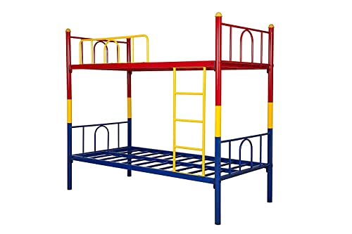 Image of Trios Single Size Kids Bunk Bed Without Storage Twin Over Twin Metal Bunk Cot | Double Decker Bed for Boys and Girls Room Furniture | Multicolor - 66 x 75 x 32 Inches(Design 3 (Multicolor-1)