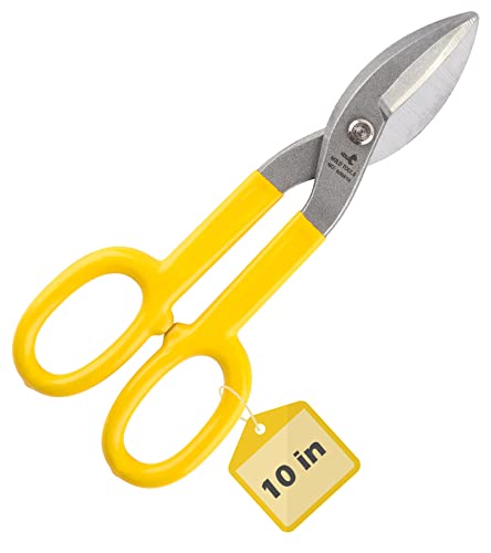 DOWELL 10” Tin Snips Metal Cutters with Flat Blade, with Comfortable Yellow Rubber Handle for DIY Handyman,Roofers, Mechanics, Homeowners