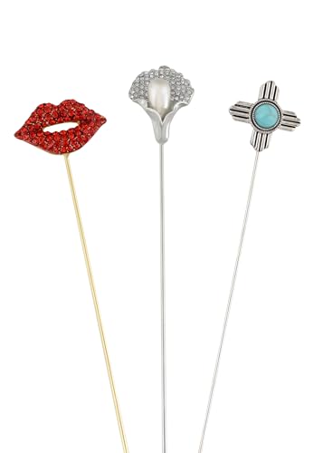 Image of Alilang 3Pcs Vintage Style Hat Lapel Brooch Pins with Flexible Bendable Design for Secure Fit on Hats, Scarves, and Suits