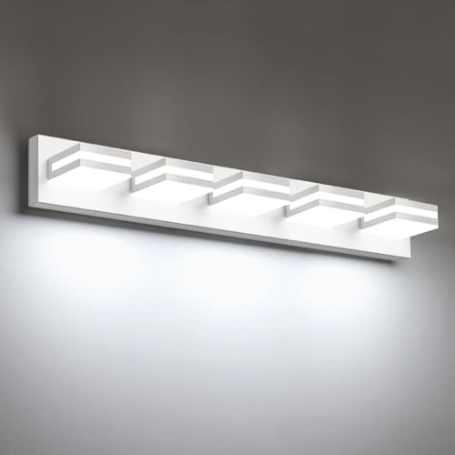 Image of IZORRO LED Modern Bathroom Lights Fixtures(5-Light,Dimmable,360Rotate),Matte White Acrylic Wall Lighting,Vanity Lights for Bathroom Over Mirror - 6000k 30In (No Assembly Required)