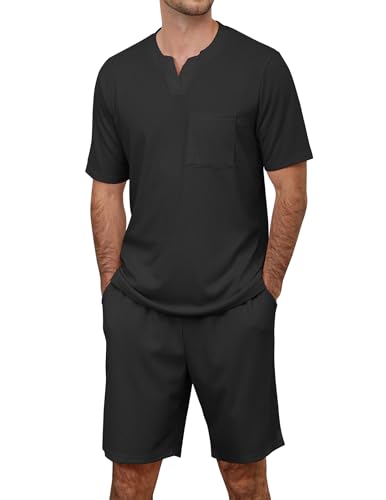 Image of JiniGolla Mens Pajamas Set Soft Short Sleeve Top and Pant Loungewear Sets 2 Piece Pjs with Pockets