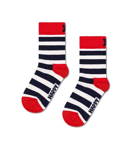 Happy Socks Kids Crew Socks- Classic Stripes Styles in Gift Box Sets- Ages 2-9Y (US, Numeric, 7, 9, Regular, Regular, Kids 2-Pack Stripe Socks Red, Blue and White)2