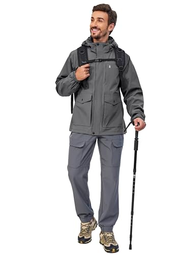 Image of Little Donkey Andy Men's Lightweight Jacket Fleece Lined Detachable Hooded Waterproof Jackets Winter Hiking Windbreaker