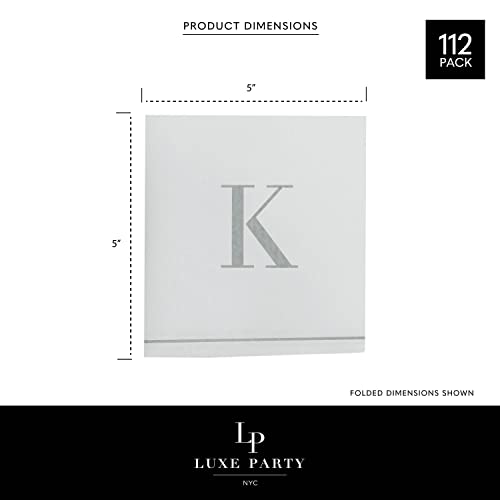 Luxe Party 112 Pack Monogram Cocktail Napkins, Letter K Initial, Disposable, Premium Airlaid, Linen Feel, Decorative, White and Silver by LUXE PARTY - Image 4