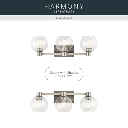 Image of Kichler Harmony 24.5 inch Vanity Light in Brushed Nickel, 3-Light Traditional Bathroom Vanity with Clear Glass, (24.5 inch W x 8.25 inch H), 45894NI