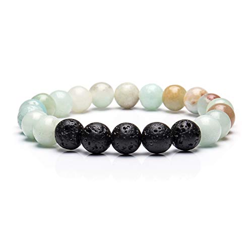 8mm Lava Rock Bracelet - Essential Oil Diffuser Stone Bead Bracelets for Women, Aromatherapy(Amazonite)