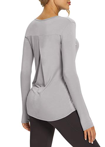 Bestisun Workout Shirt Long Sleeve Womens Long Sleeve Shirt Athletic Gym Shirts Yoga Clothes Sport Tops Activewear Running Exercise Shirts With Thumb Holes Gray M #TOP2