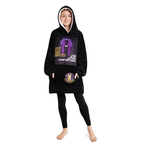 Wednesday Miércoles Addams Sudadera con Capucha de Forro Polar Niñas - Talla única, Sudadera Manta, Ropa de Niñas, Regalo Navidad (Negro/Morado)