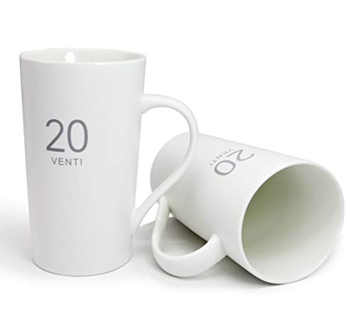Momugs Number Pattern Simple Pure Large Milk Mug Set of 2 Tall White Ceramic Coffee Cup 20 oz