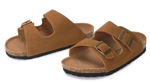 Image of ZUSERIS Kids Toddler Sandals Boys Girls Summer Slides | Soft Cork Footbed, Non-slip,Adjustable Straps,Comfort Suede Leather,Lightweight