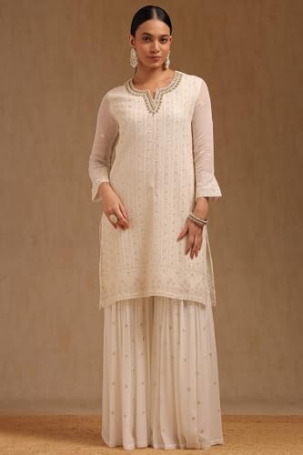 Image of Soch Womens Georgette Embroidered Suit Set With Beads And With Stones