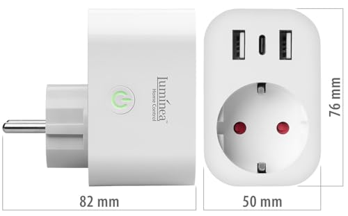 Luminea Home Control Ladestation: WLAN-Steckdose mit Energiekostenmesser, 1 x USB-C 20W, 2 x USB-A, 16A (Steckdosen Zeitschaltuhr App, WLAN-Steckdosen mit Buchse, Bedienungsanleitung)