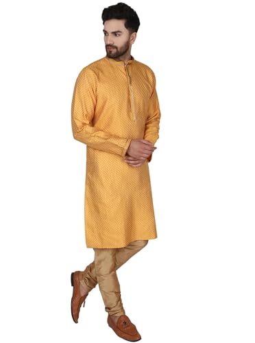 Image of SKAVIJ Men's Brocade Silk Embroidered Kurta Pajama Set Thread Work Festive Party Ethnic Dress