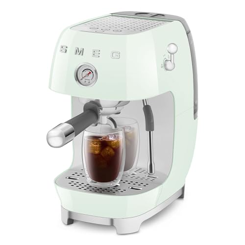 Image of Smeg ECF03 Made in Italy Retro Espresso Machine with Cold Brew, 15 Bar Pump, Thermoblock Heating, Steam Wand, Adjustable Temperature, 47 oz Water Tank- (Pastel Green)
