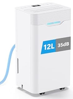 Dehumidifiers for Home, 12L/Day Continuous Drainage Dehumidifier with Humidity Display, 3 Working Modes, 24H Timer, Quiet Compression Dehumidifier for Drying Clothes, Basement, Apartment